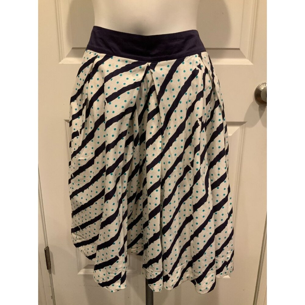 Edme & Esyllte Anthropologie Blue & White Striped Polka Dot A-Line Skirt, Size 6